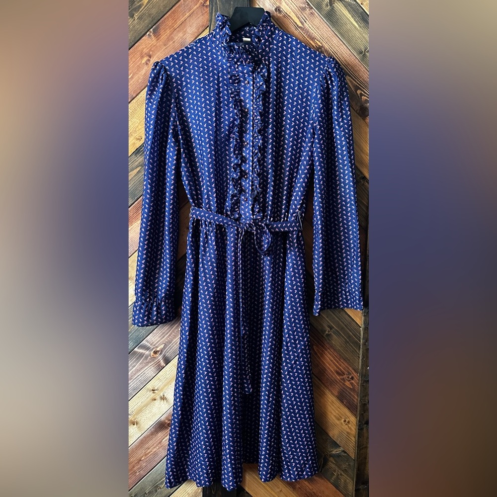 Vintage belted long-sleeve dress